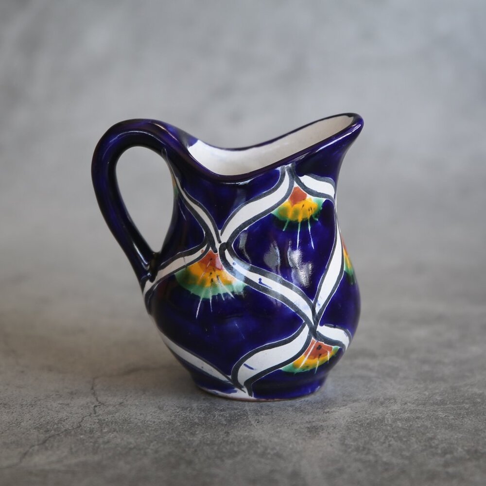 Small Talavera Mexican Pottery Peacock Pattern Creamer Small Pitcher